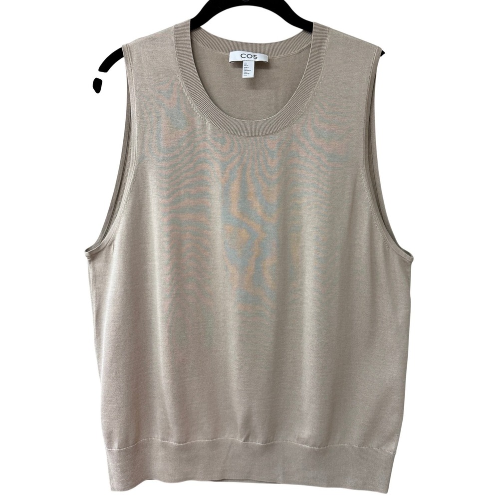COS Womens Silk Cotton Sweater Vest Knit Top Taupe Beige Sleeveless Size Small